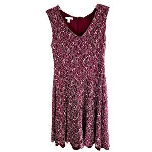 London Style Women's Dress 8 Sleeveless Lace Burgundy Misses Size Medium M